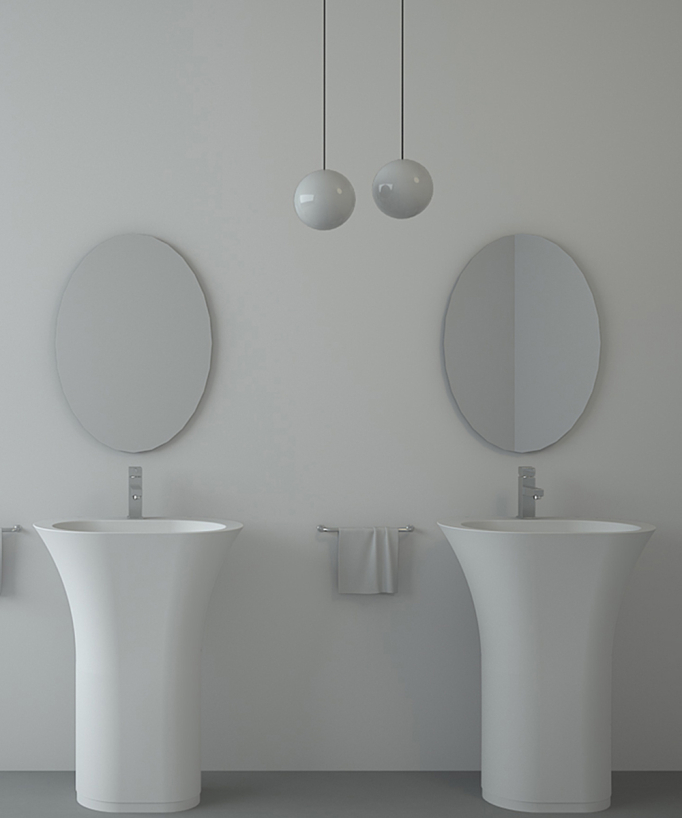 Lavabo totem ovale da appoggio in resina minerale Bianco opaco - Madingo
