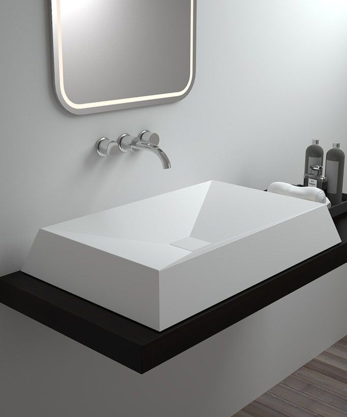 Lavabo rettangolare da appoggio in solid surface Bianco opaco - Madingou