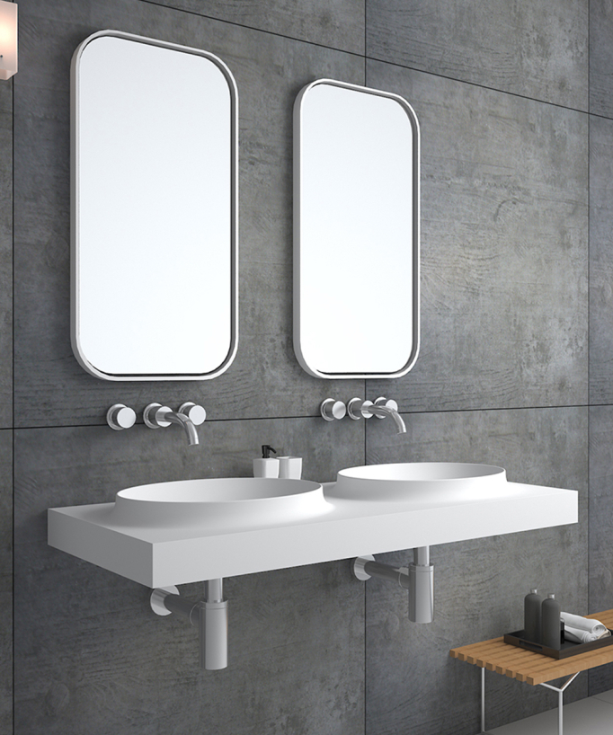 Lavabo rettangolare sospeso in resina minerale Bianco opaco - Mongala