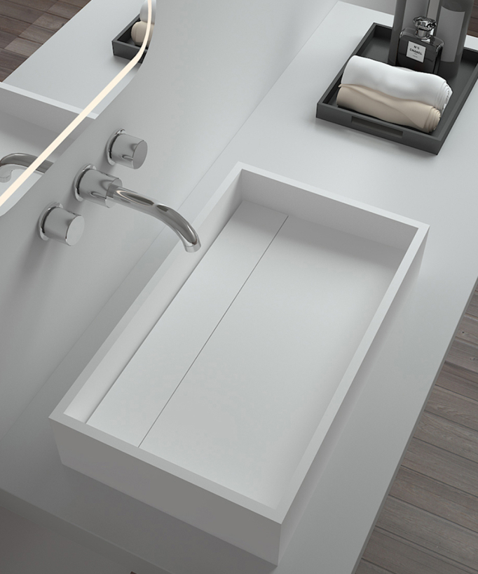 Lavabo rettangolare da appoggio in solid surface Bianco opaco - Shanga