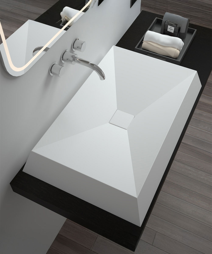 Lavabo rettangolare da appoggio in solid surface Bianco opaco - Madingou