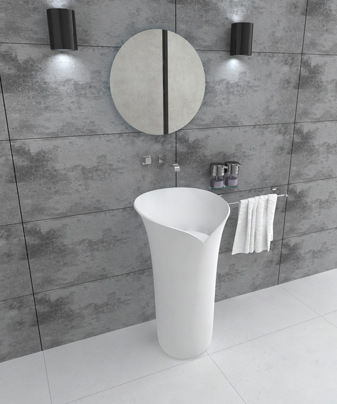 Lavabo totem rotondo da appoggio in resina minerale Bianco opaco - Pointe-Noire
