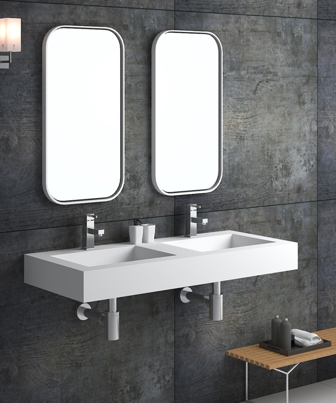 Lavabo rettangolare sospeso in resina minerale Bianco opaco - Lodja