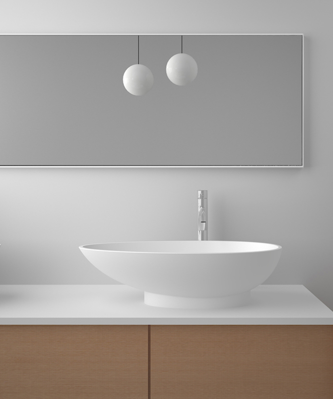 Lavabo ovale da appoggio in solid surface Bianco opaco - Kananga