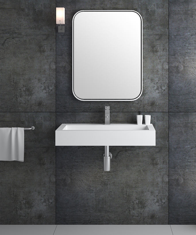 Lavabo rettangolare sospeso in resina minerale Bianco opaco - Beni - small