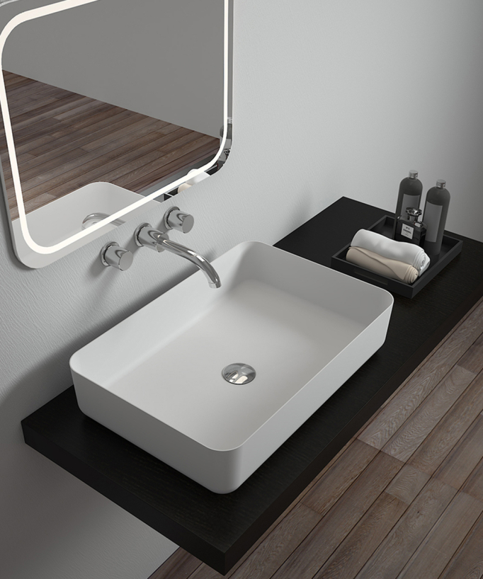 Lavabo rettangolare da appoggio in solid surface Bianco opaco - Kalemie