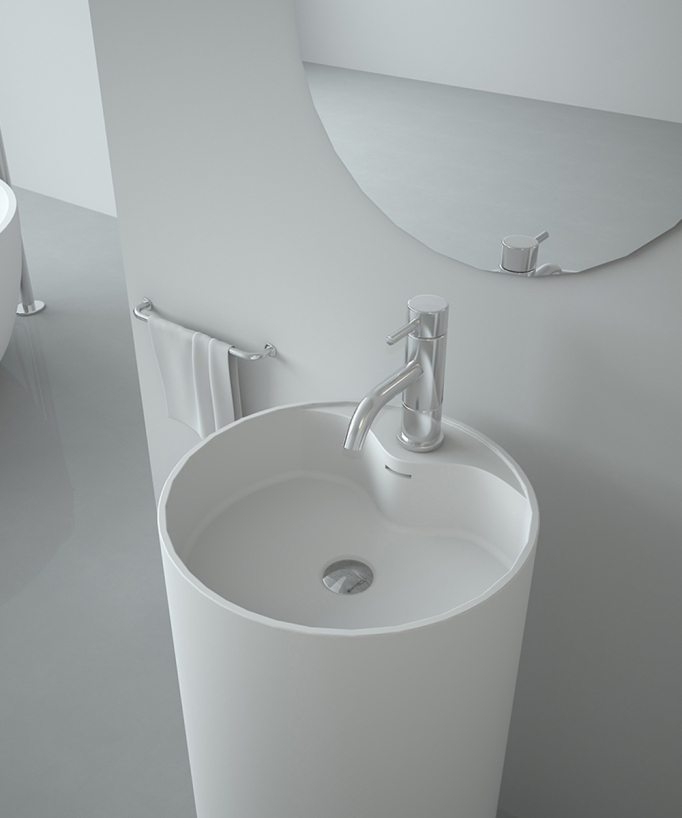 Lavabo totem rotondo da appoggio in resina minerale Bianco opaco - Lusambo