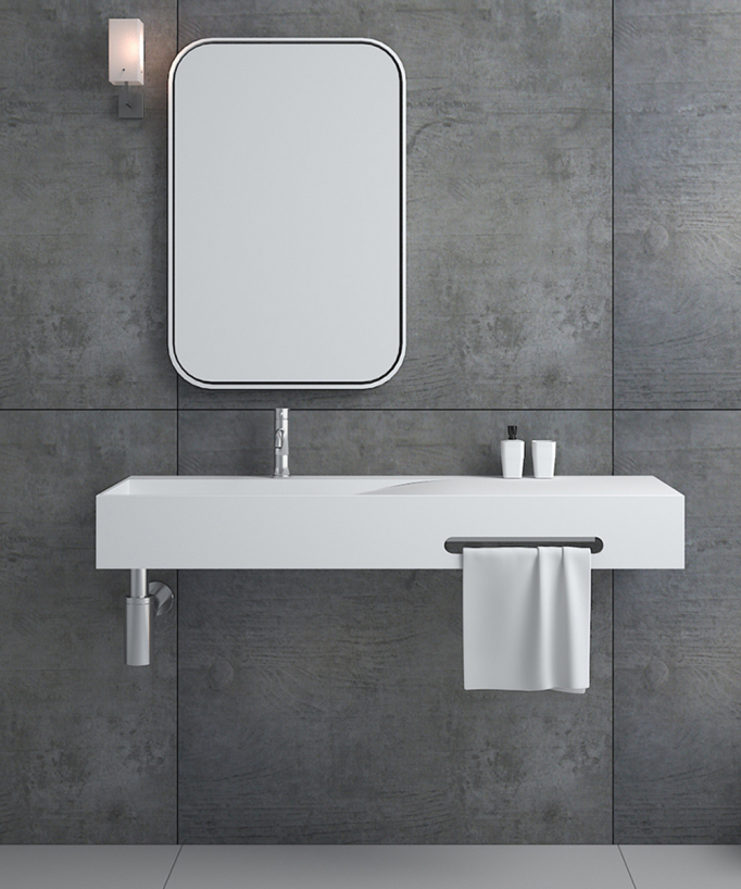 Lavabo rettangolare sospeso in resina minerale Bianco opaco - Gandajika - small