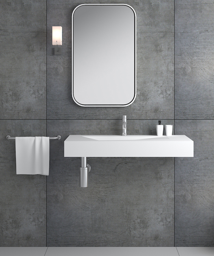 Lavabo rettangolare sospeso in resina minerale Bianco opaco - Kipushi - small