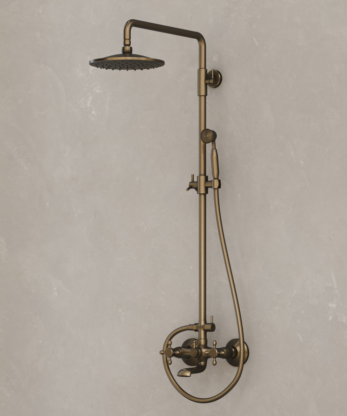 Colonna doccia classica in ottone antico con bocca vasca