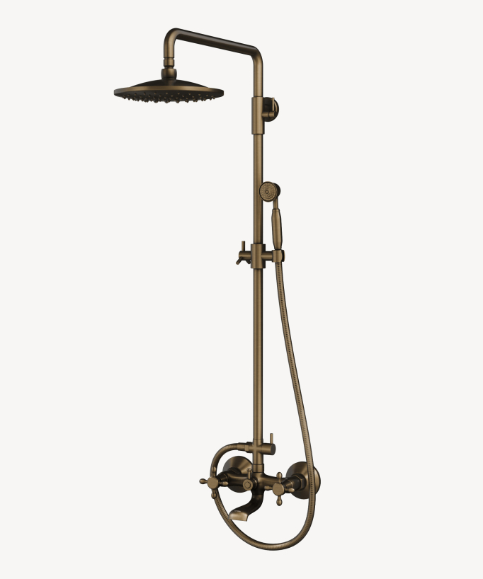 Colonna doccia classica in ottone antico con bocca vasca