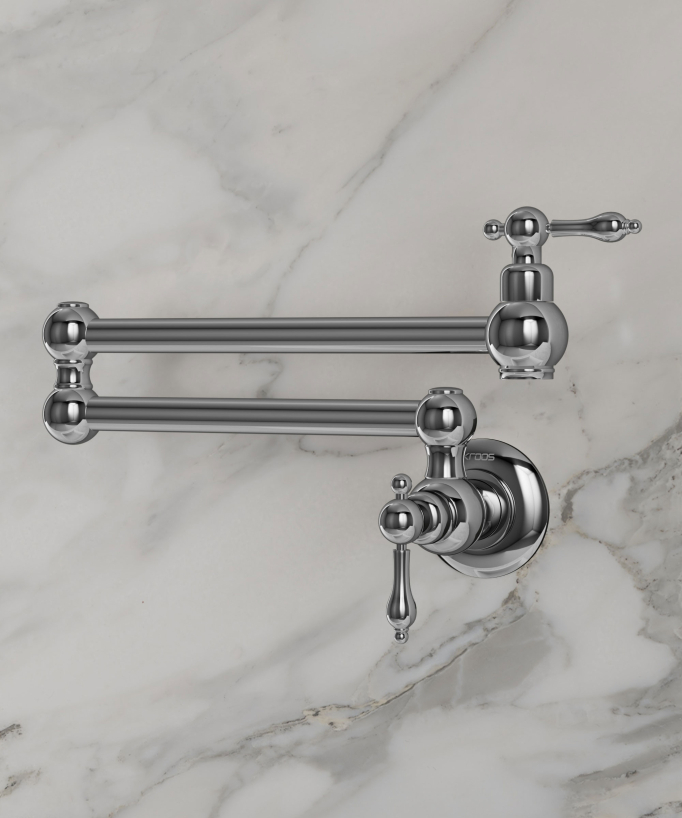 Rubinetto cucina retrattile a parete a due maniglie con doppio snodo girevole - acqua fredda
