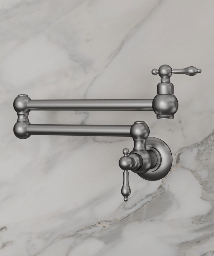 Rubinetto cucina retrattile a parete a due maniglie con doppio snodo girevole - acqua fredda - nichel spazzolato - small
