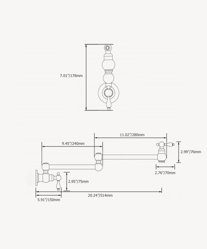 Rubinetto cucina retrattile a parete a due maniglie con doppio snodo girevole - acqua fredda - cromato