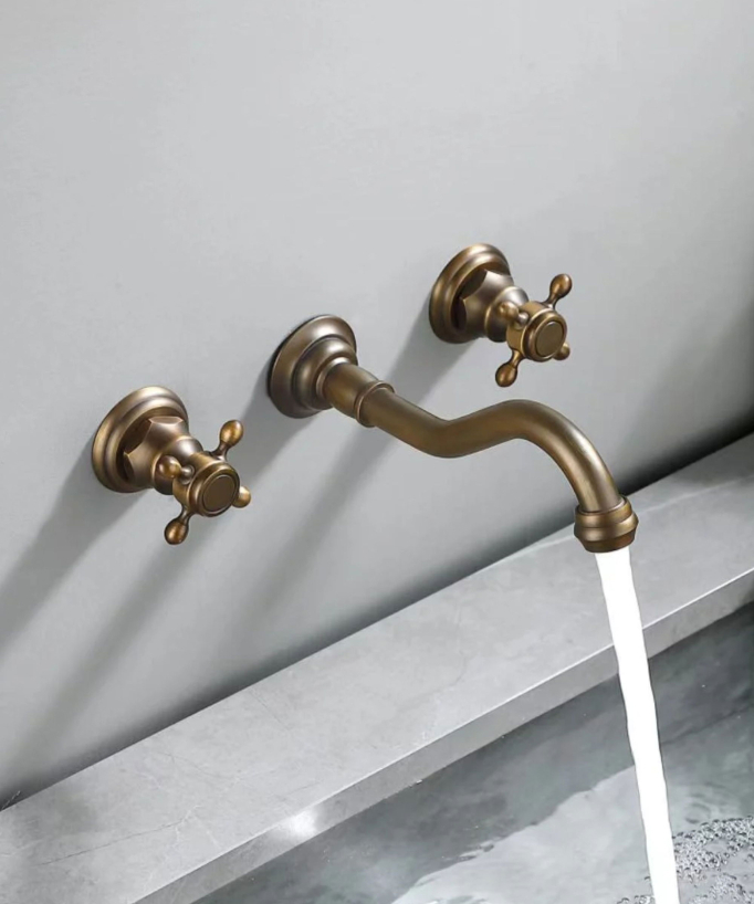 Rubinetto lavabo a parete retrò in bronzo con manopole a croce - Rome
