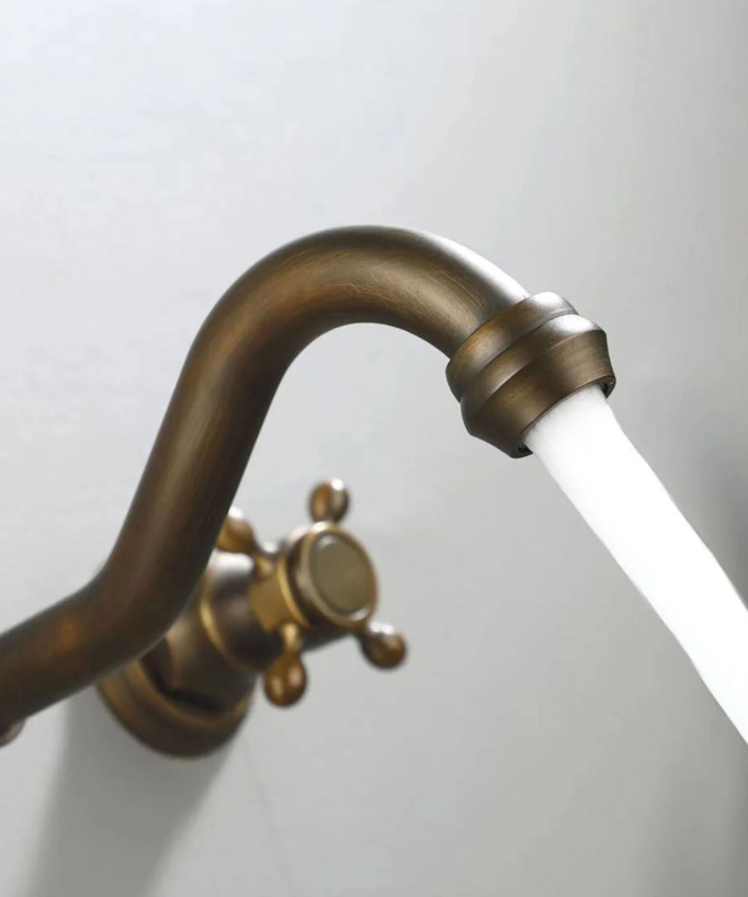 Rubinetto lavabo a parete retrò in bronzo con manopole a croce - Rome