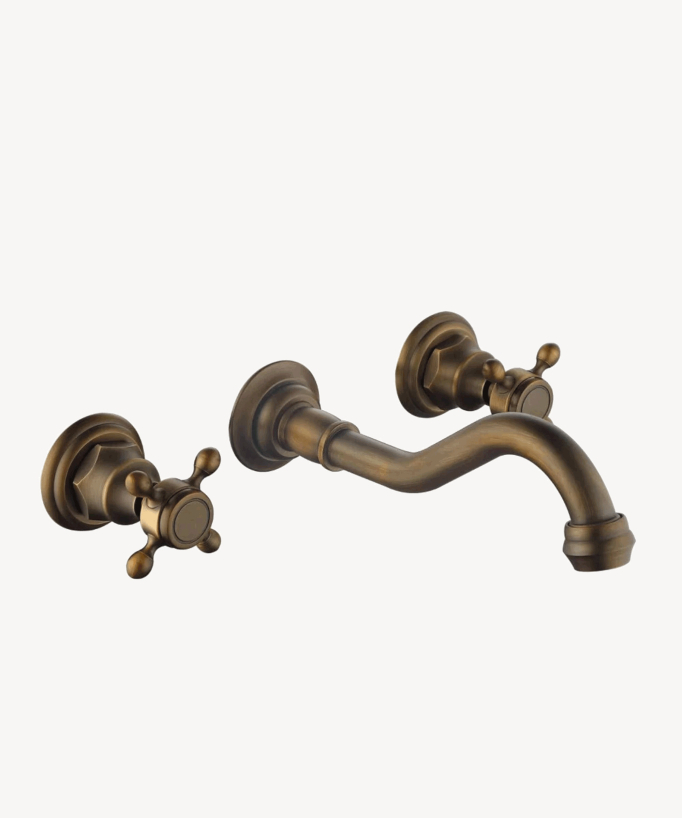 Rubinetto lavabo a parete retrò in bronzo con manopole a croce - Rome - small