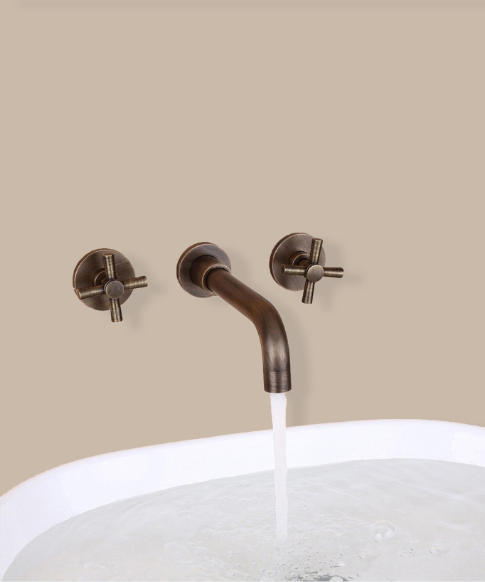 Rubinetto lavabo a parete bronzo - Corbeau