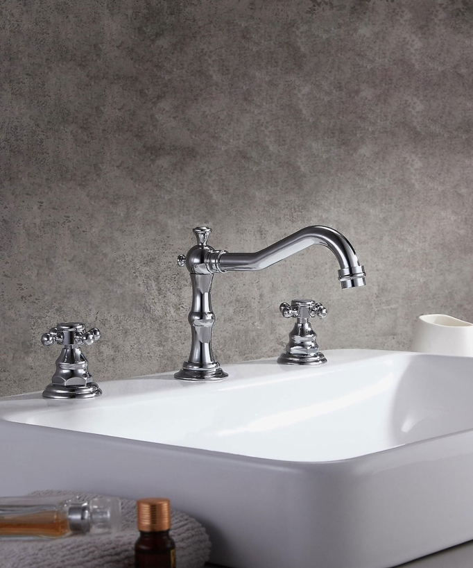 Rubinetto lavabo a ponte in ottone, finitura cromata - Rome