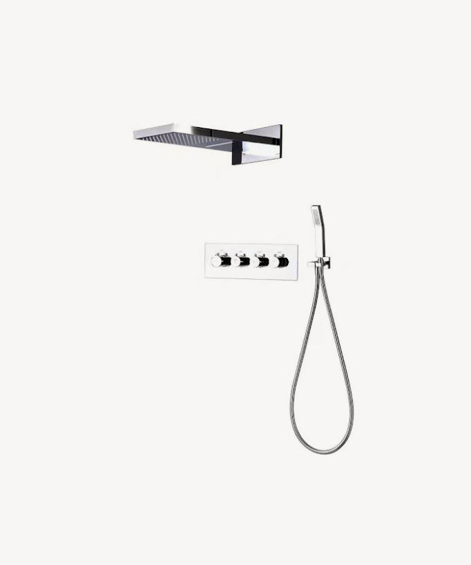 Set doccia termostatico con miscelatore e soffione con pioggia a cascata - small