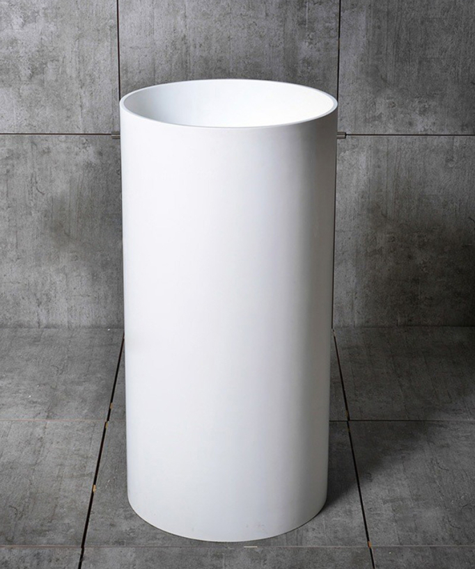 Lavabo a piedistallo rotondo sofisticato in resina bianco opaco o lucido