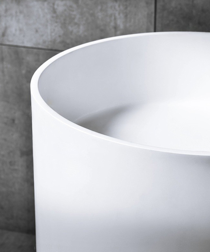 Lavabo a piedistallo rotondo sofisticato in resina bianco opaco o lucido