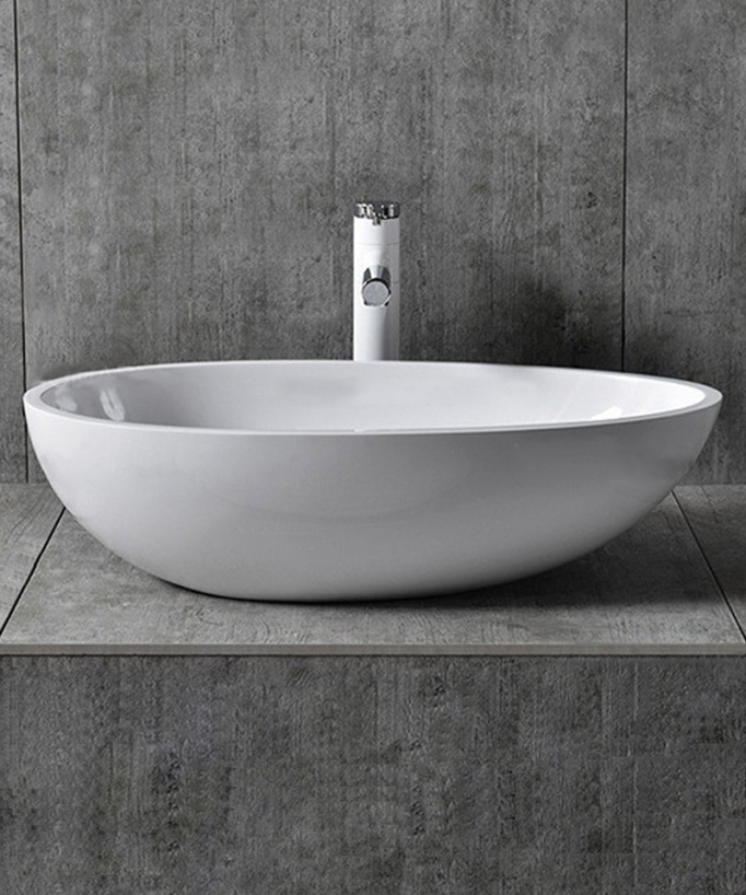 Lavabo ovale moderno in resina bianco lucido