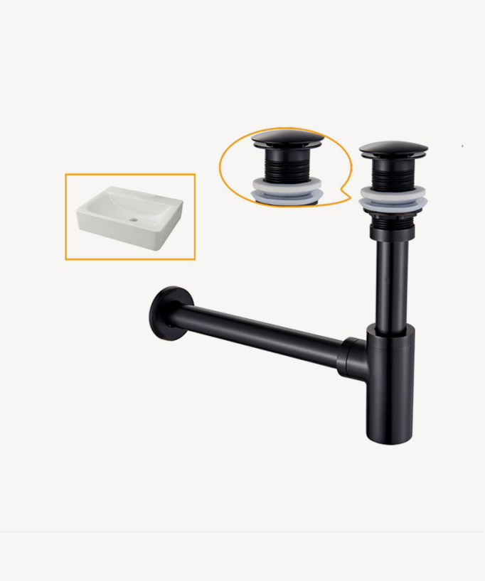 Sifone lavabo cilindrico con piletta senza troppo pieno in ottone Nero