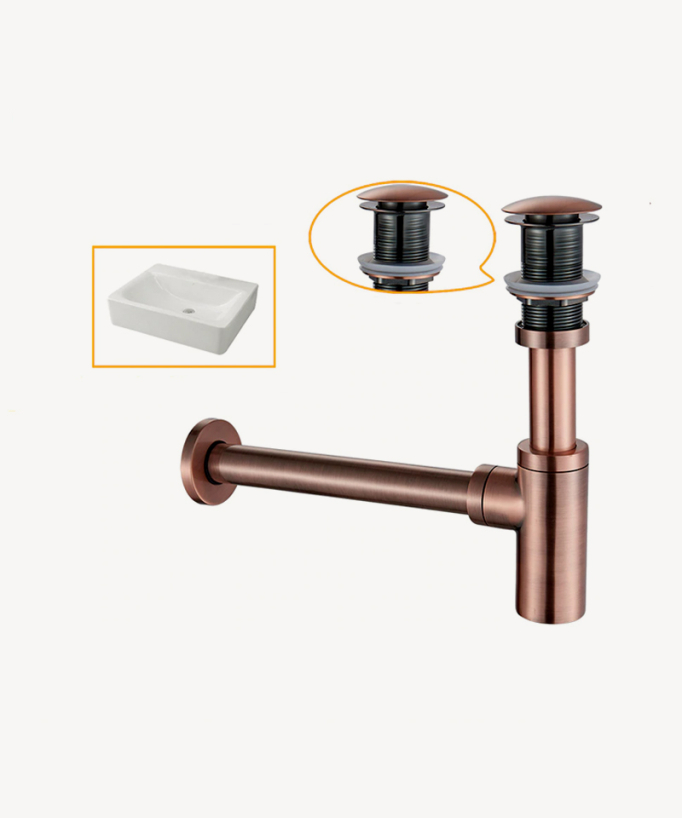 Sifone lavabo cilindrico con piletta senza troppo pieno Oro rosa spazzolato