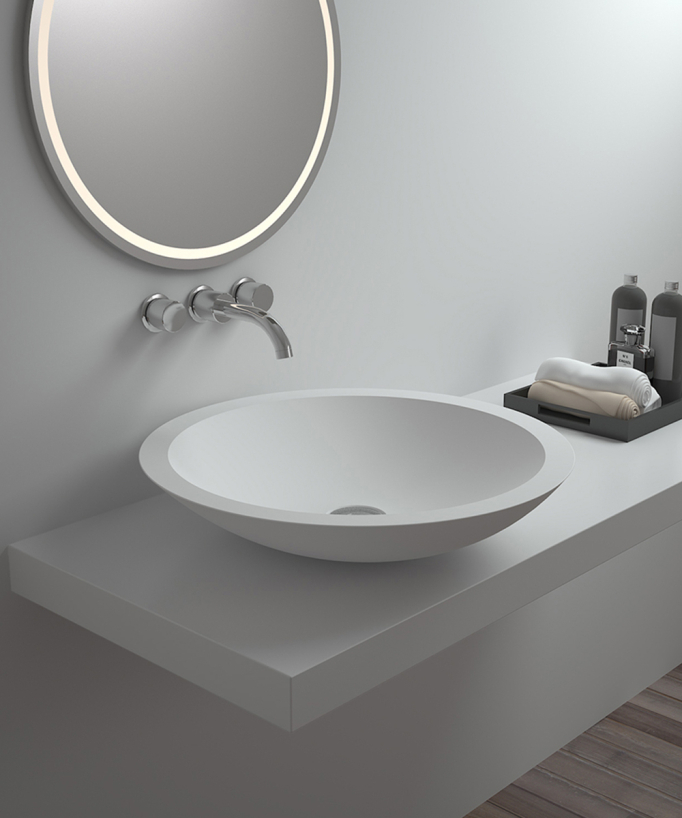 Lavabo rotondo da appoggio in solid surface Bianco opaco - Mossendjo