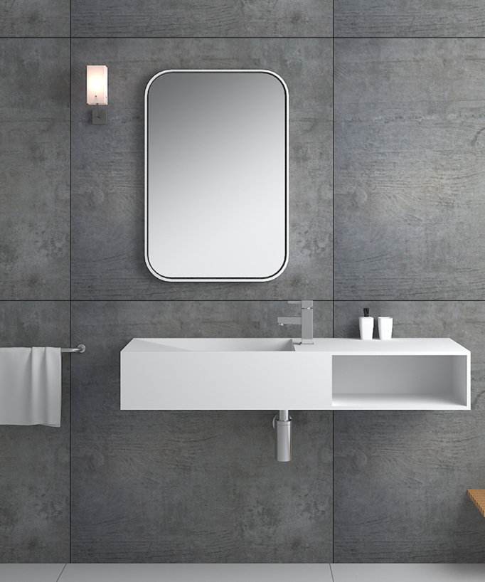 Lavabo rettangolare sospeso in resina minerale Bianco opaco - Lualaba - small