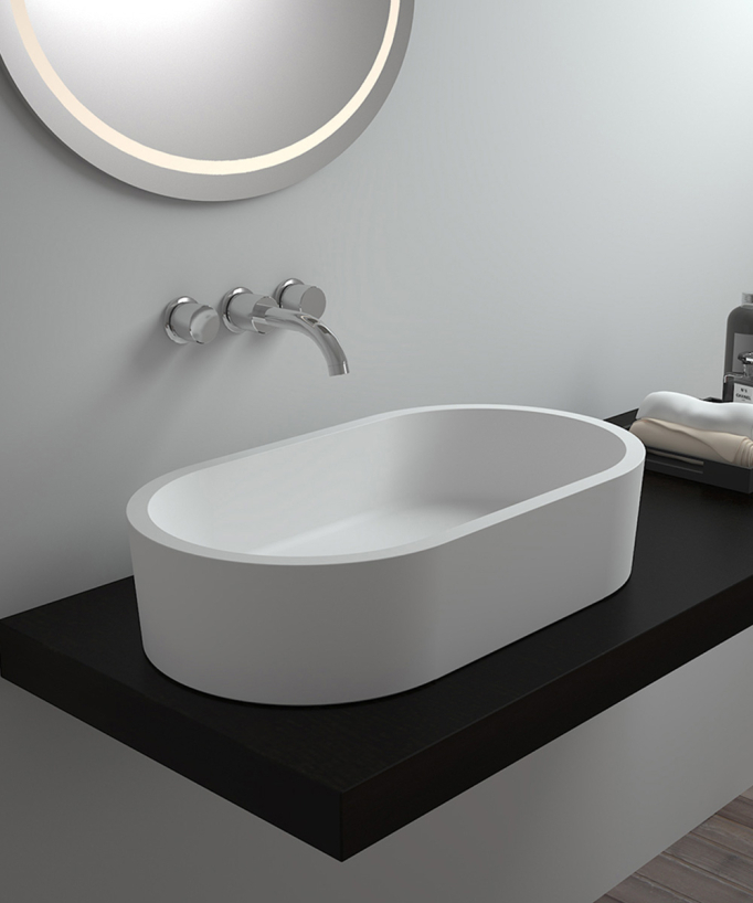 Lavabo ovale da appoggio in solid surface Bianco opaco - Dongou