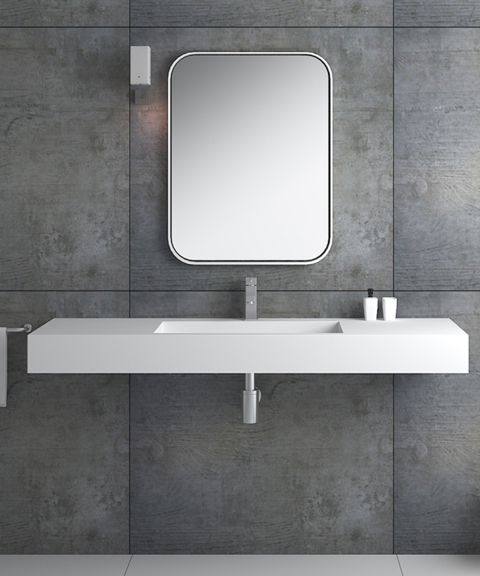 Lavabo rettangolare sospeso in resina minerale Bianco opaco - Kamoto - small