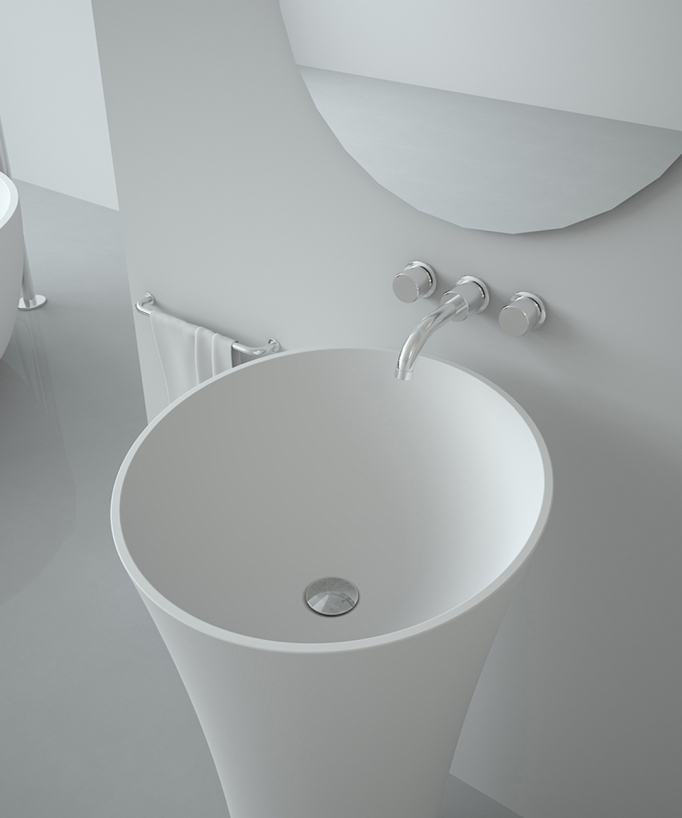 Lavabo totem rotondo da appoggio in resina minerale Bianco opaco - Oyo