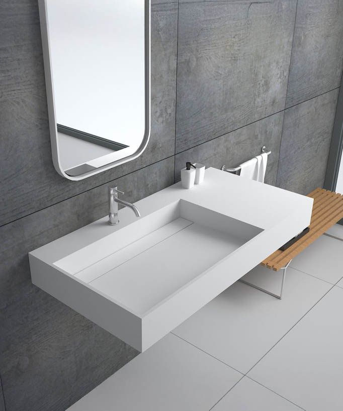 Lavabo rettangolare sospeso in resina minerale Bianco opaco - Bumba