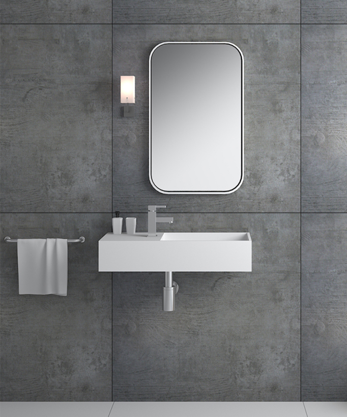 Lavabo rettangolare sospeso in resina minerale Bianco opaco - Kasaï - small