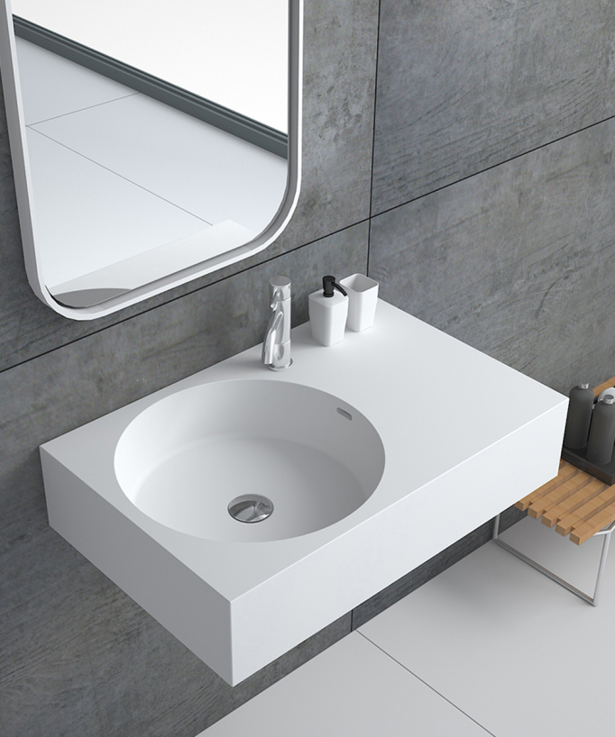 Lavabo rettangolare sospeso in resina minerale Bianco opaco - Lomami