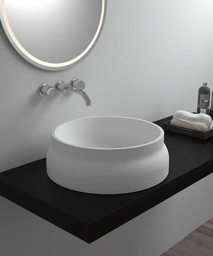 Lavabo rotondo da appoggio in solid surface Bianco opaco - Impfondo