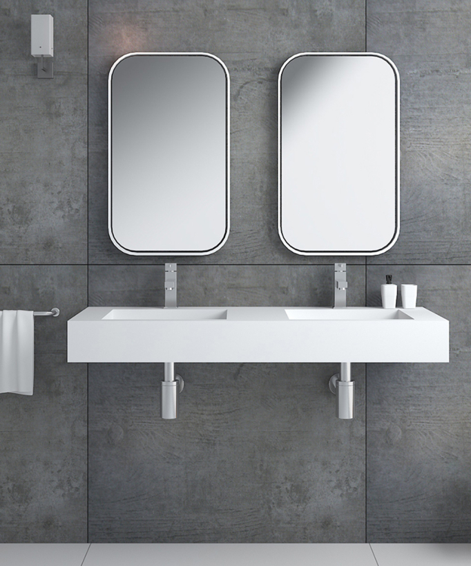 Lavabo rettangolare sospeso in resina minerale Bianco opaco - Maniema - small
