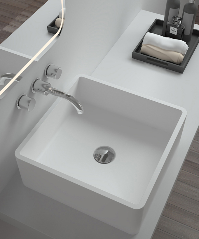 Lavabo quadrato da appoggio in solid surface Bianco opaco - Kouilou