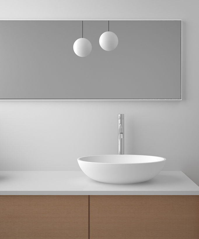 Lavabo ovale da appoggio in solid surface Bianco opaco - Tshikapa
