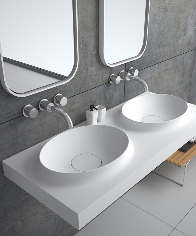 Lavabo rettangolare sospeso in resina minerale Bianco opaco - Mongala