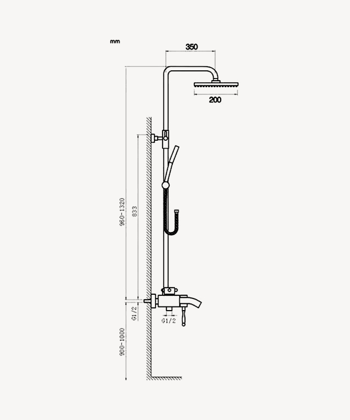 Colonna doccia in ottone antico con soffione da 20 cm - Roma