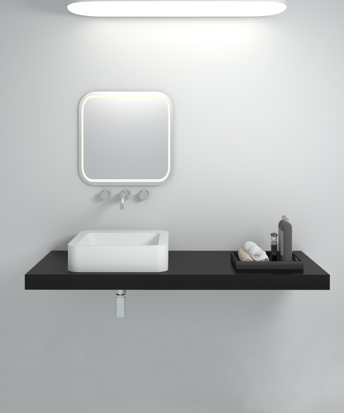 Lavabo quadrato da appoggio in solid surface Bianco opaco - Luna - small