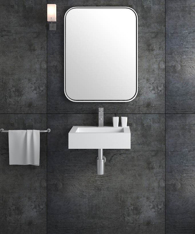 Lavamani quadrato sospeso in resina minerale Bianco opaco - Inongo - small