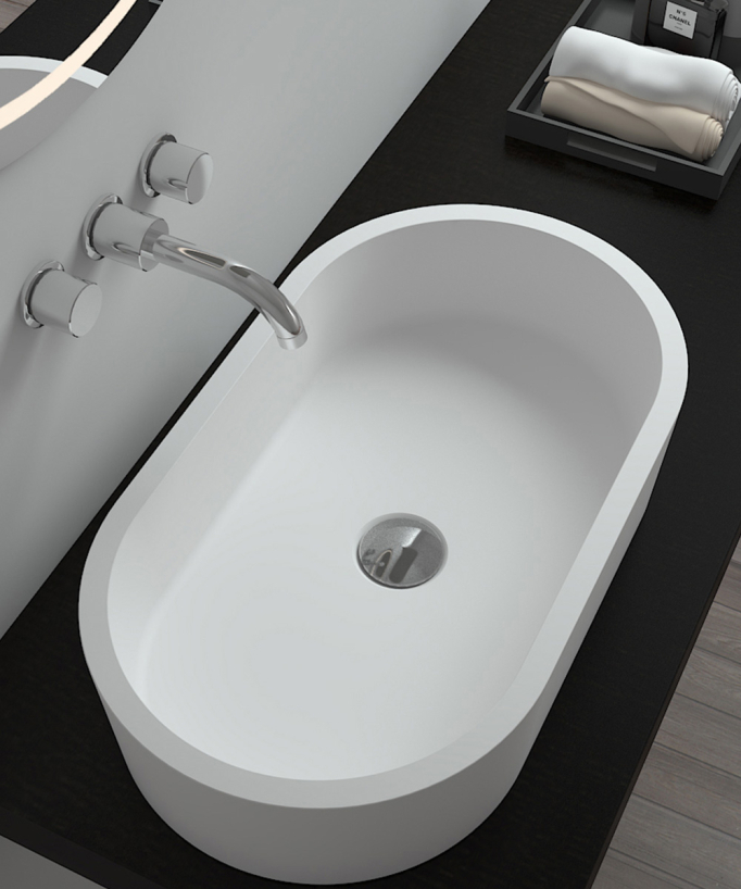 Lavabo ovale da appoggio in solid surface Bianco opaco - Dongou