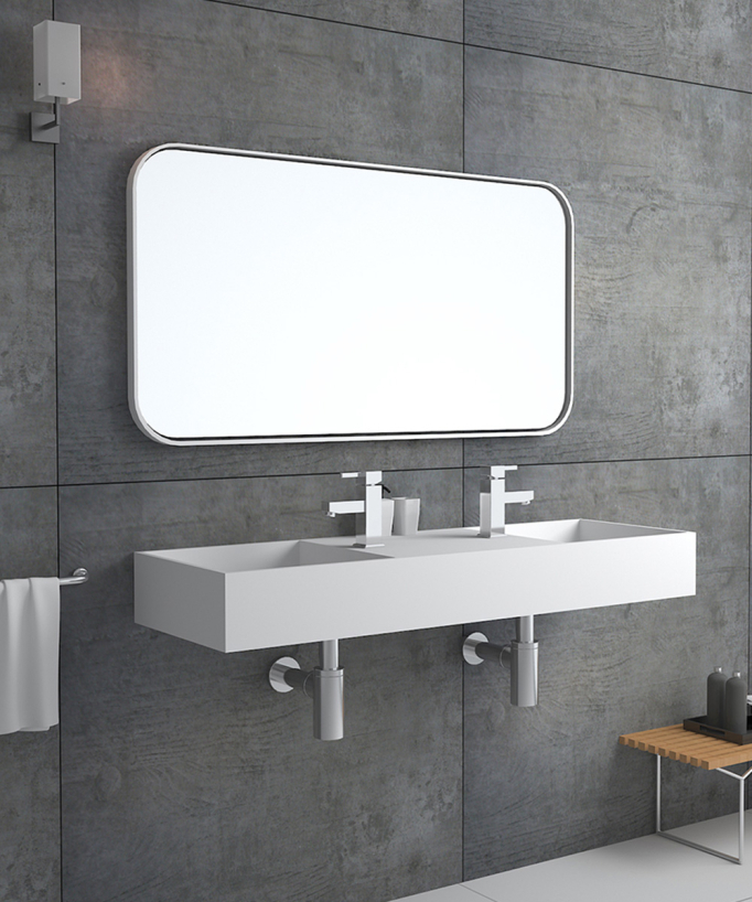 Lavabo rettangolare sospeso in resina minerale Bianco opaco - Katango
