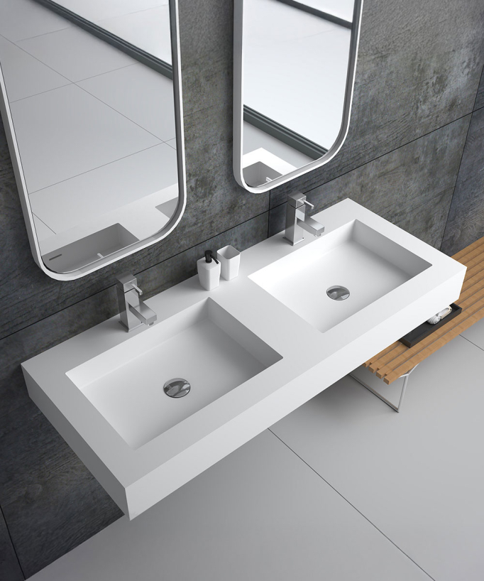 Lavabo rettangolare sospeso in resina minerale Bianco opaco - Lodja