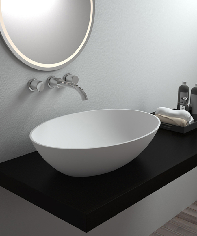 Lavabo ovale da appoggio in solid surface Bianco opaco - Dolisie