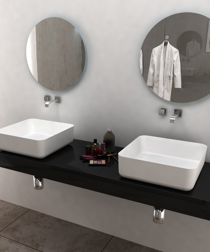 Lavabo quadrato da appoggio in solid surface Bianco opaco - Bunia